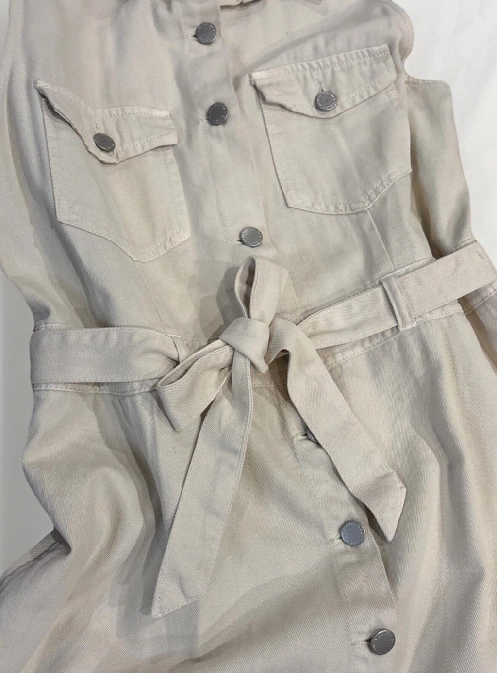 Velvet Heart Cream Denim Sleeveless Shirt Dress with Belt -
