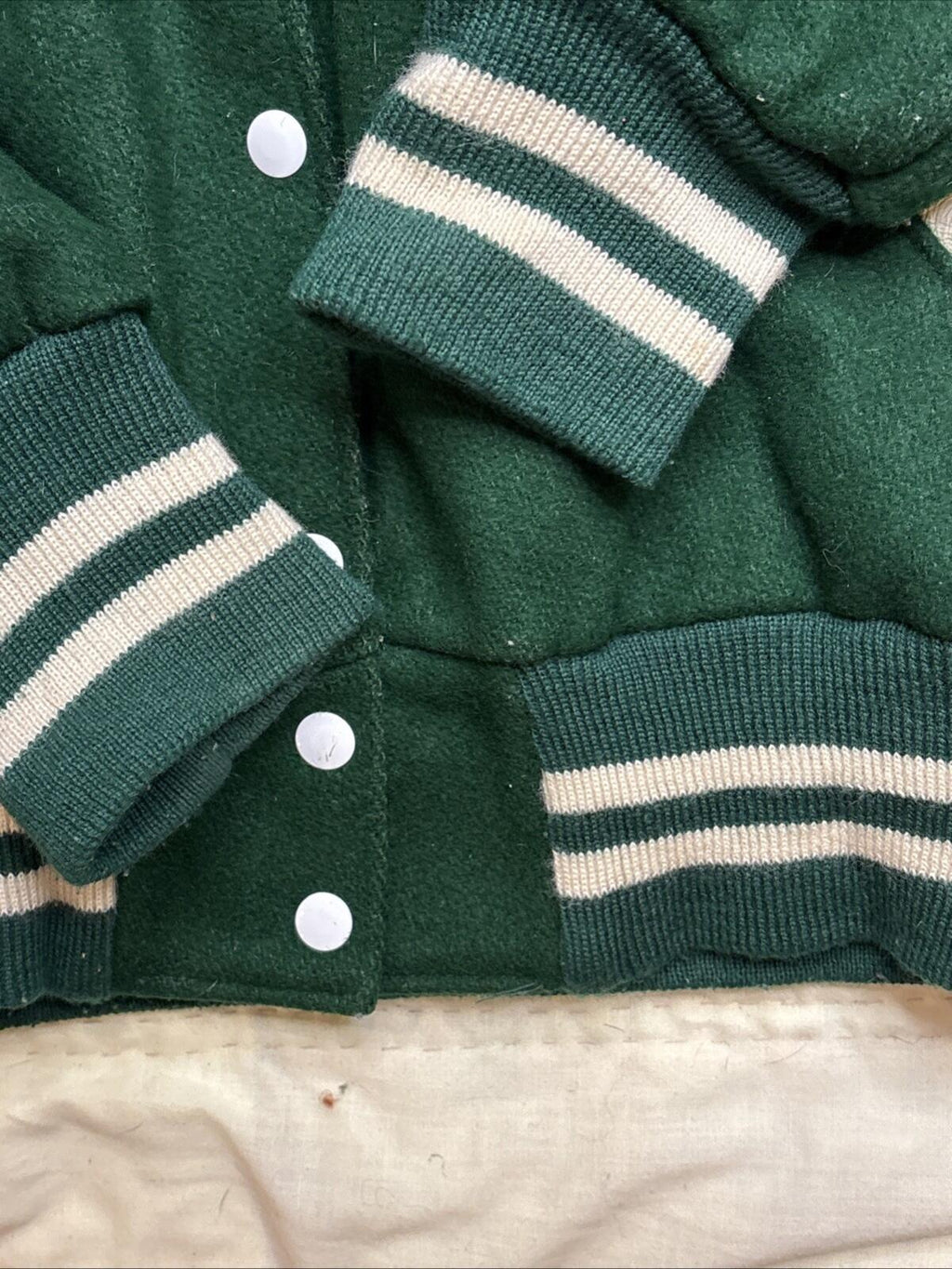Vintage 1980s Holloway Green Wool Varsity Letterman Jacket -
