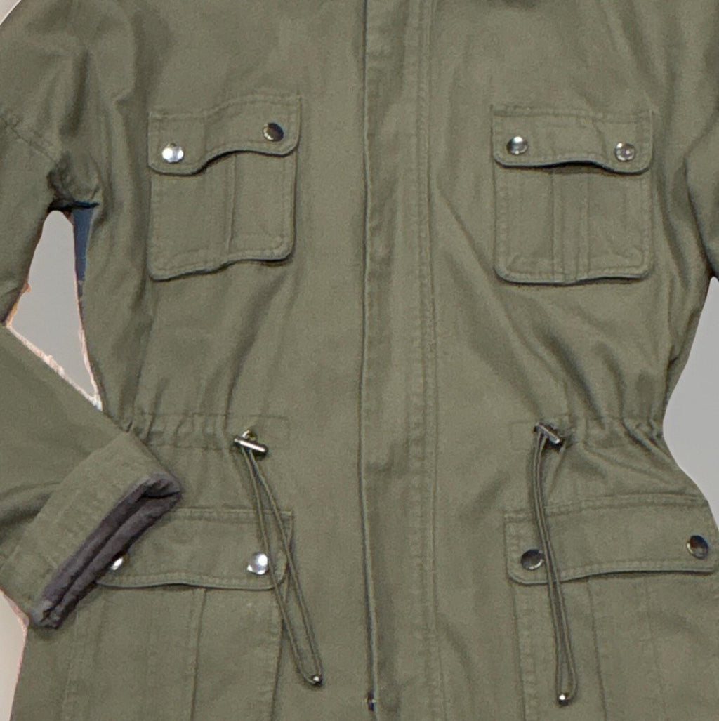 BDG Olive Green Hooded Military Parka Jacket with Flag Lined