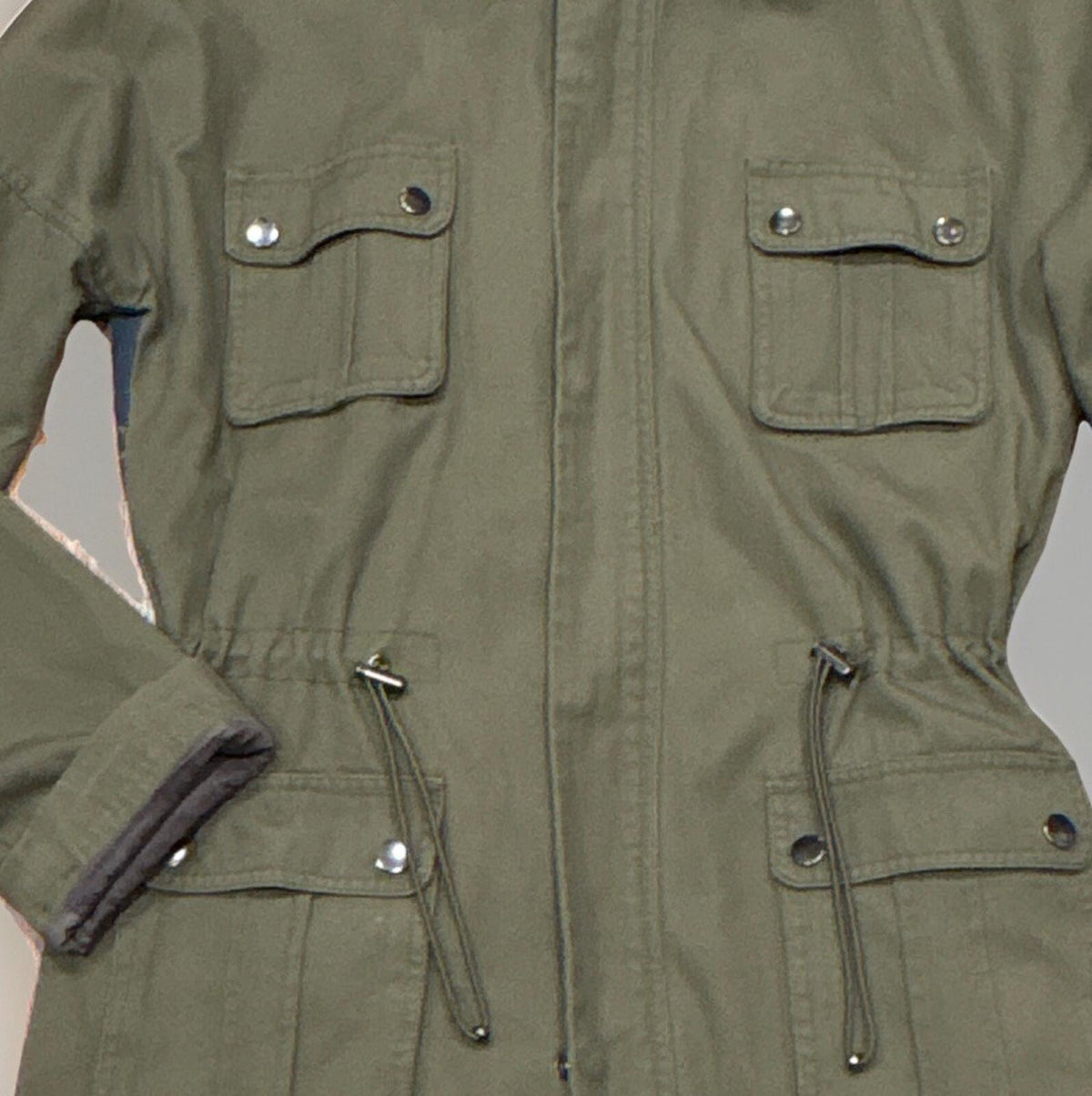 BDG Olive Green Hooded Military Parka Jacket with Flag Lined