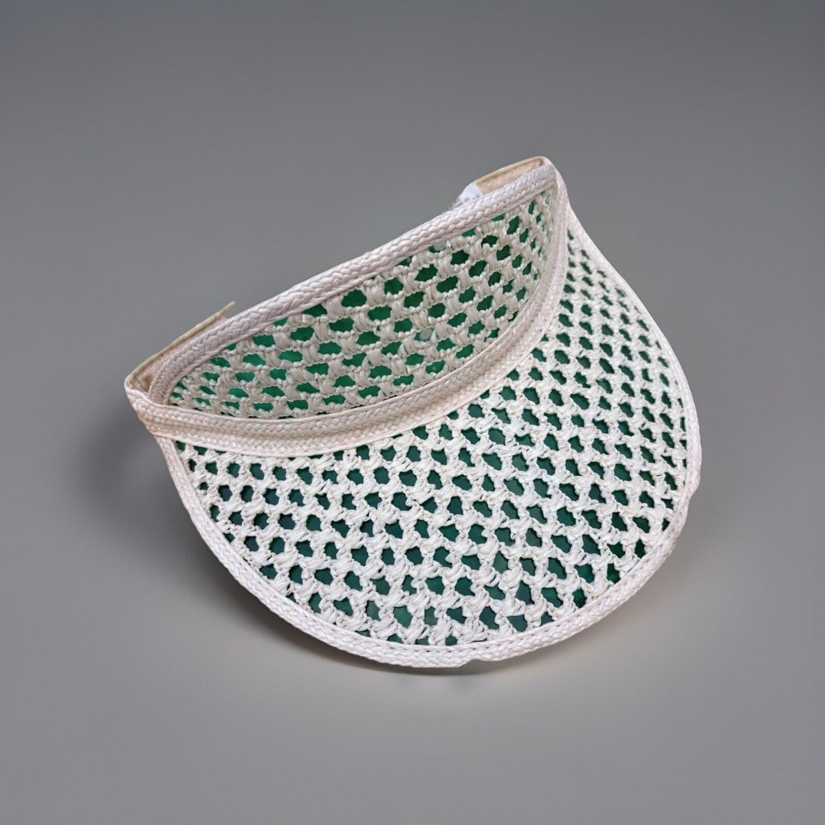 Vintage White and Green Crochet Golf Visor Adjustable One-Do