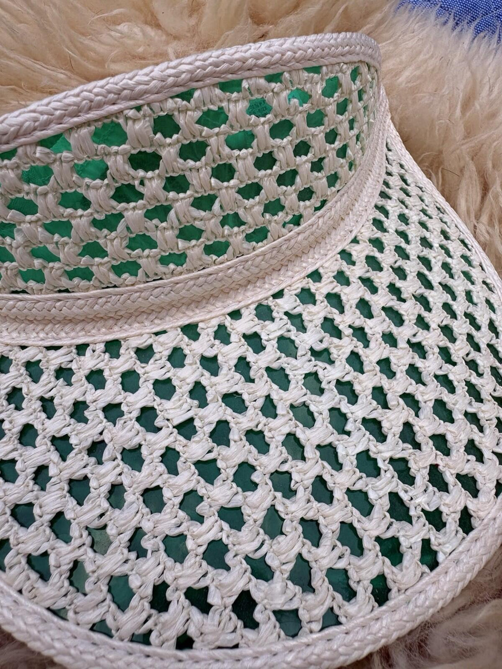 Vintage White and Green Crochet Golf Visor Adjustable One-Do