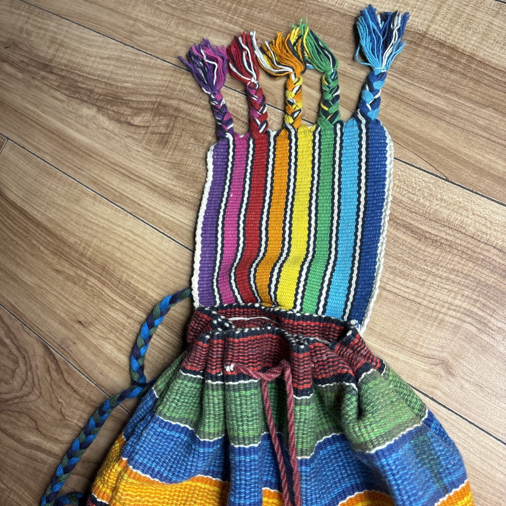Handwoven Mexican Sarape Style Rainbow Drawstring Backpack