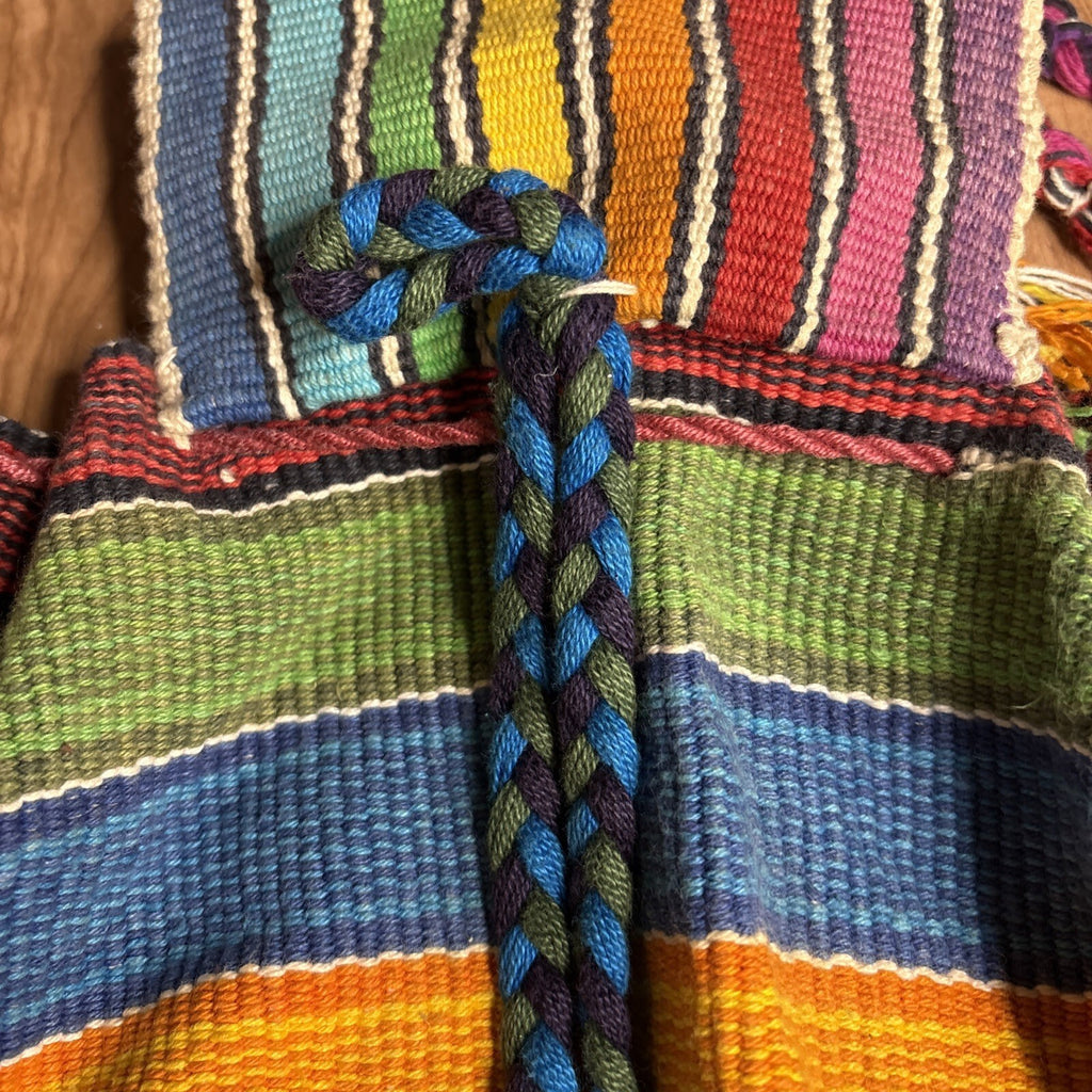 Handwoven Mexican Sarape Style Rainbow Drawstring Backpack