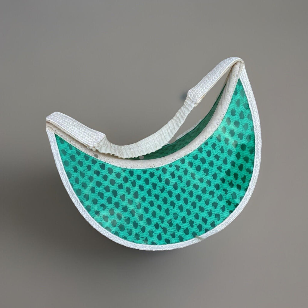 Vintage White and Green Crochet Golf Visor Adjustable One-Do