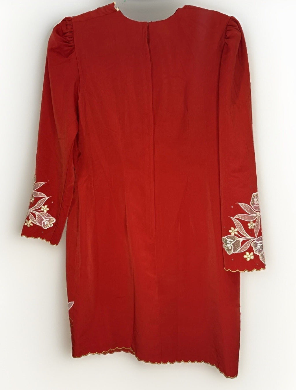 Bewa Fashion Vibrant Cherry Red Embroidered Floral Dress - M