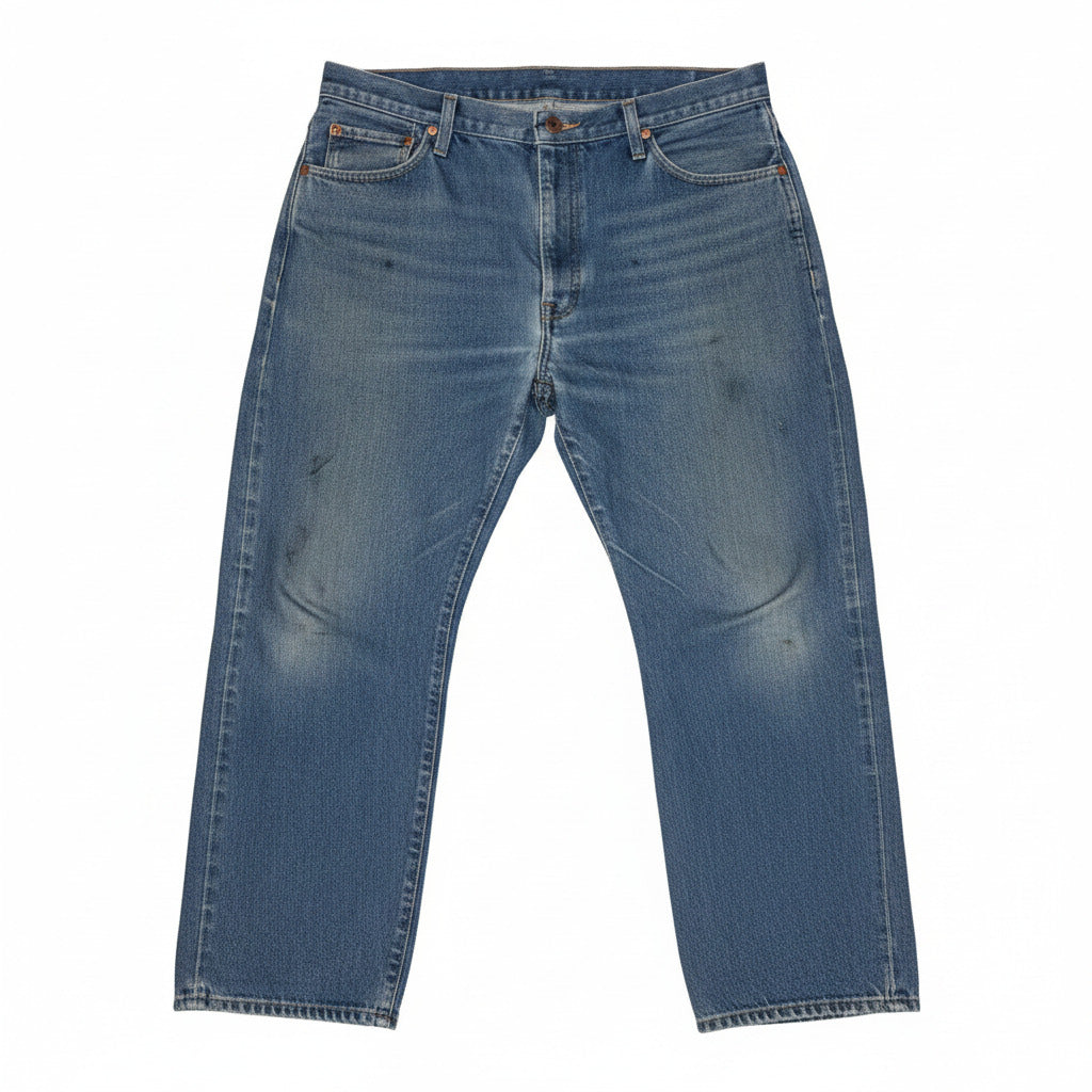 Distressed Wrangler Men's Blue Denim Jeans, 100% Cotton