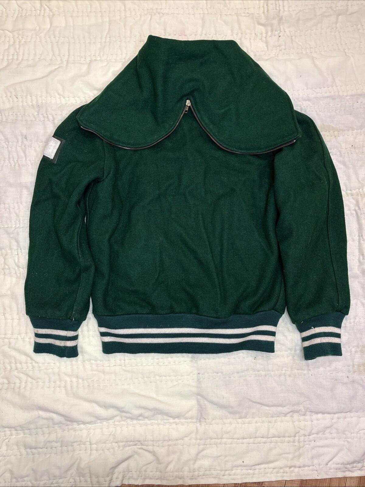 Vintage 1980s Holloway Green Wool Varsity Letterman Jacket -