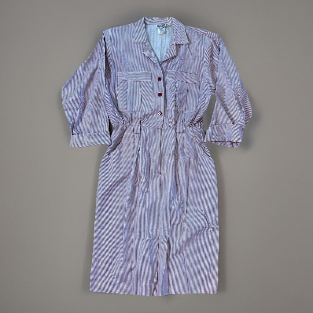 1980s Taurus II Red and White Stripe Union-Made Shirt Dress