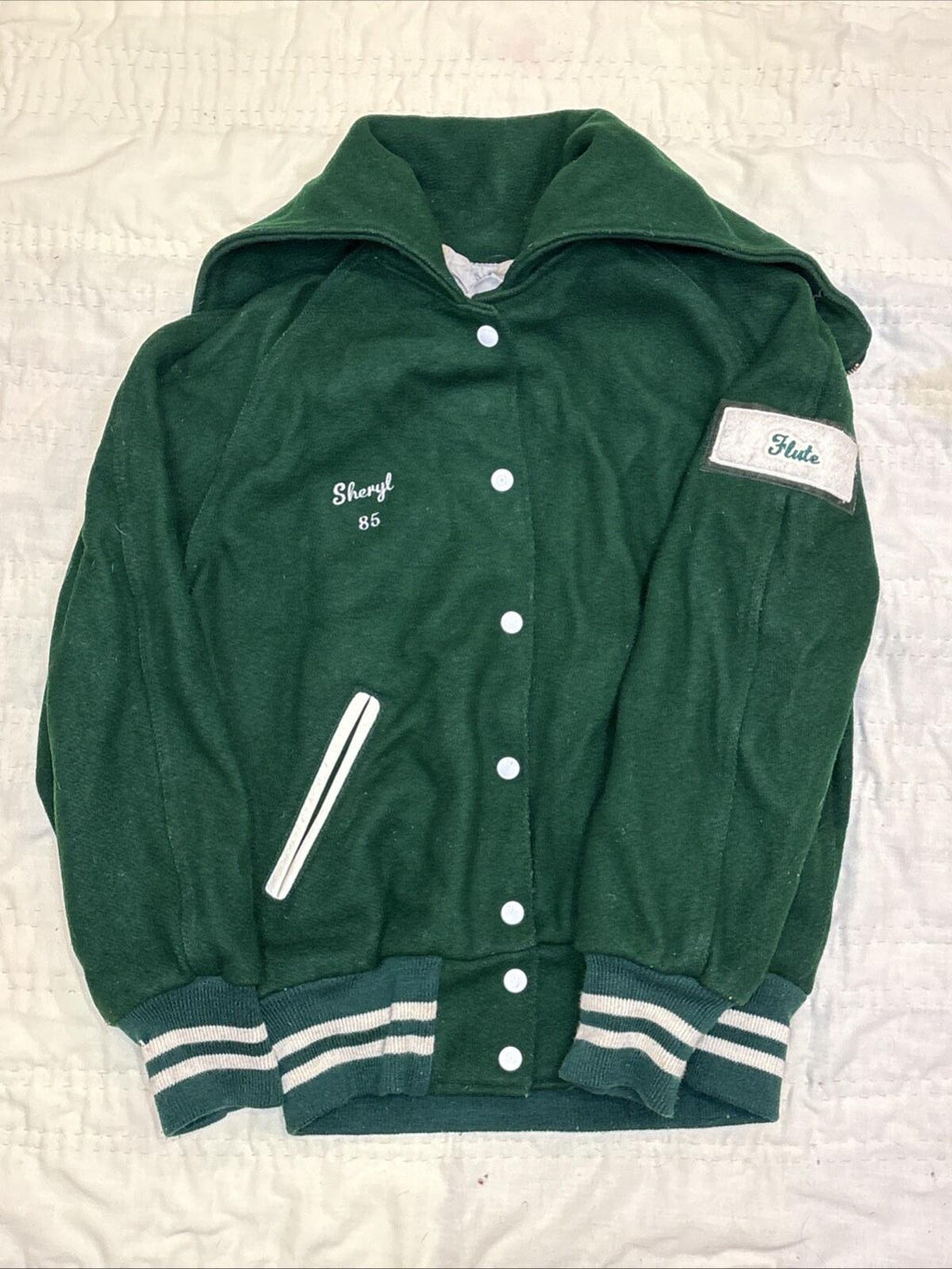 Vintage 1980s Holloway Green Wool Varsity Letterman Jacket -