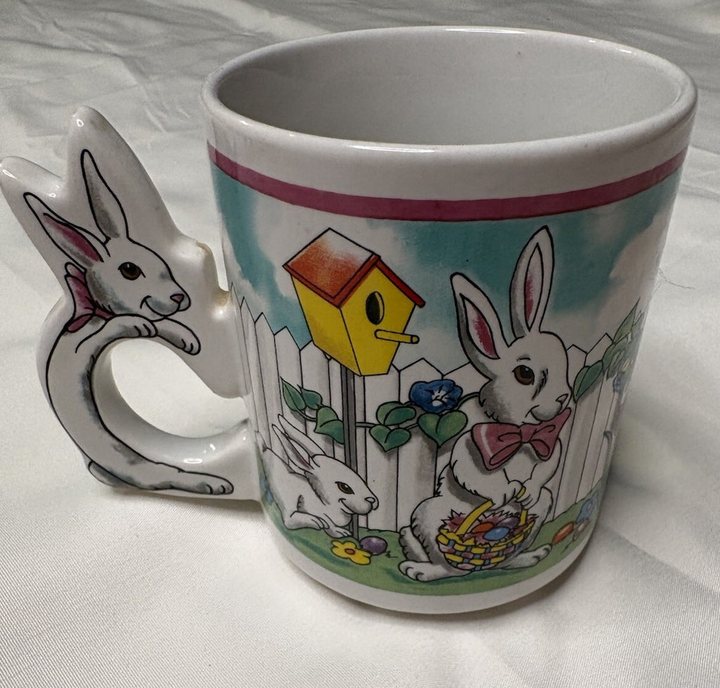 Vintage 1980s Easter Bunny Ceramic Mug With Bunny Handle