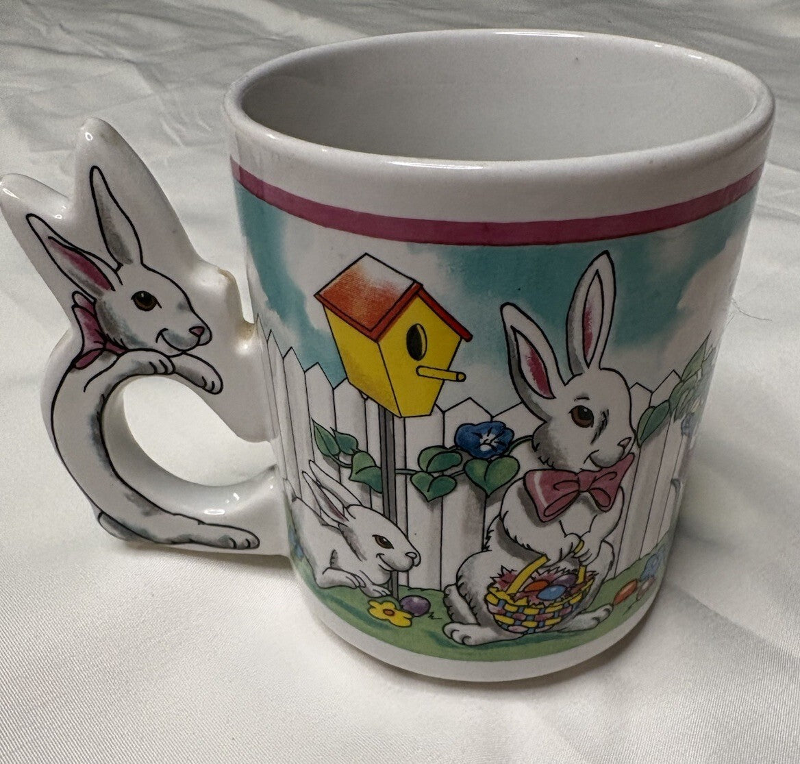 Vintage 1980s Easter Bunny Ceramic Mug With Bunny Handle
