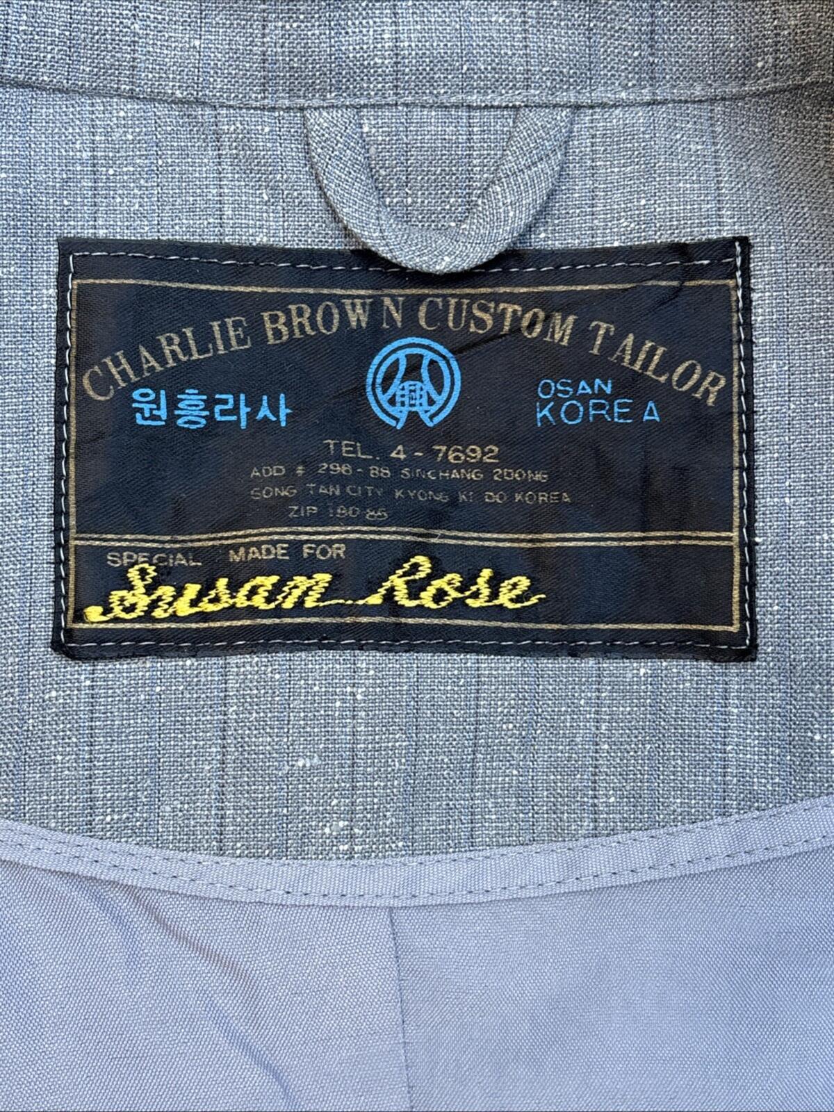 Vintage Charlie Brown Custom Tailor Gray Pinstripe Suit Blaz