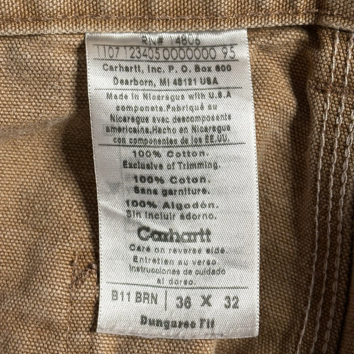 Vintage 2007 Carhartt B11 Brown Duck Canvas Work Dungarees