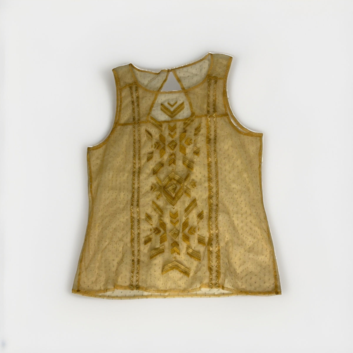 Gorgeous Mustard Sheer Mesh Sleeveless Top with Southwestern