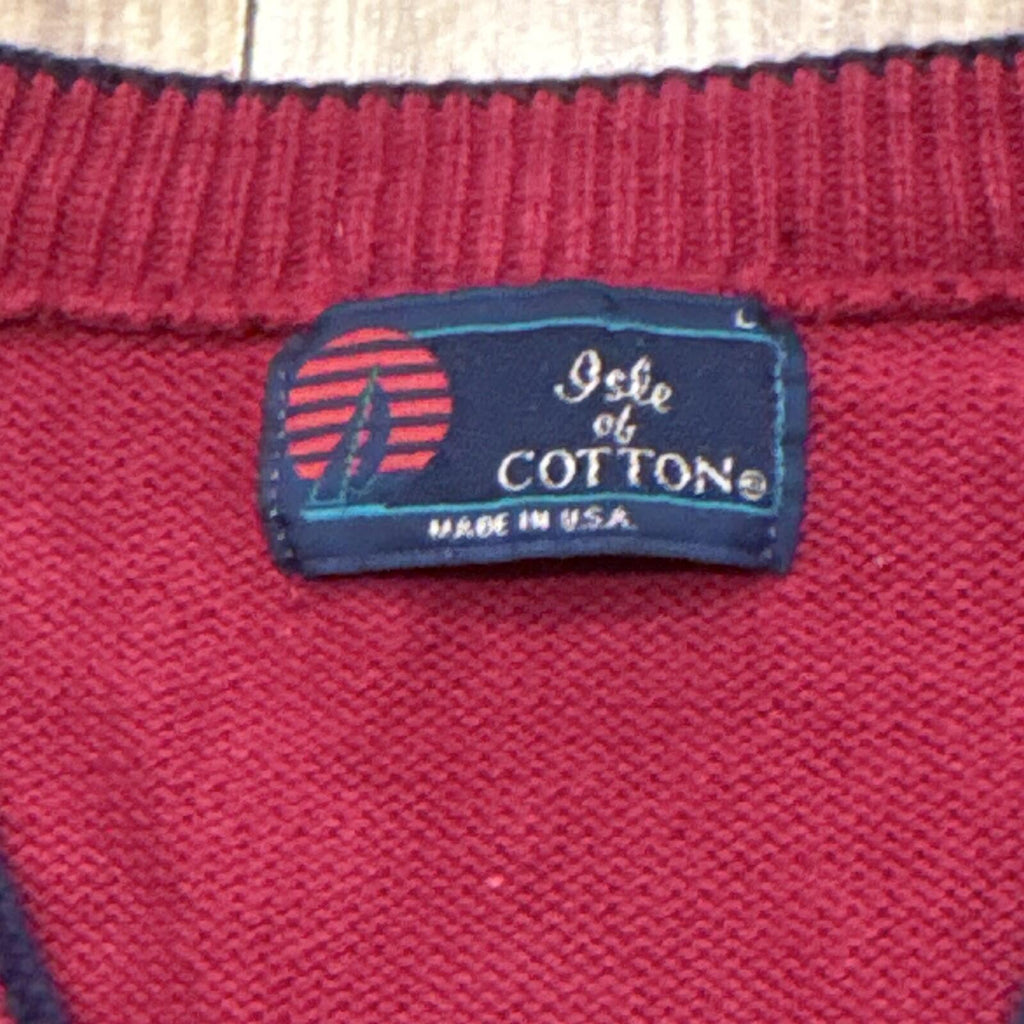 Isle of Cotton Men's XL Red V-Neck Cotton Knit Pullover Swea
