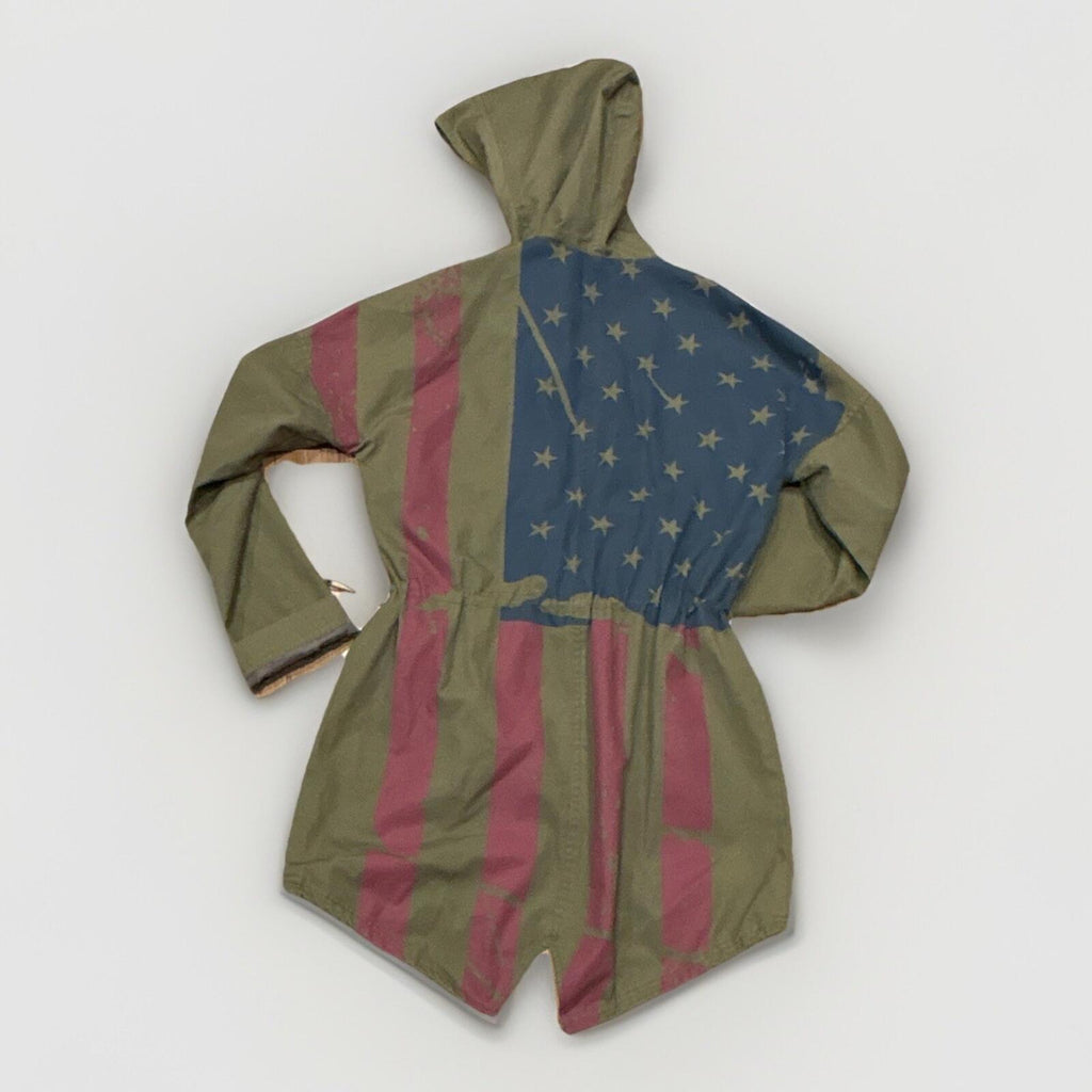 BDG Olive Green Hooded Military Parka Jacket with Flag Lined