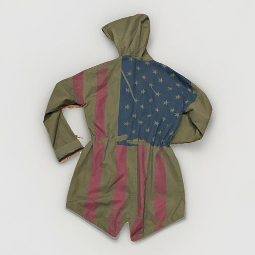 BDG Olive Green Hooded Military Parka Jacket with Flag Lined