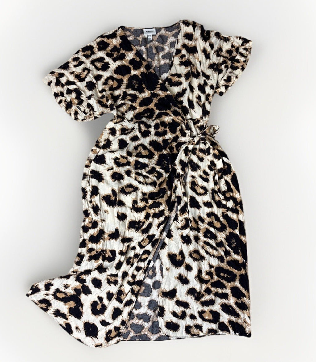AWARE Vero Moda Eco Leopard Print Wrap Dress Size M