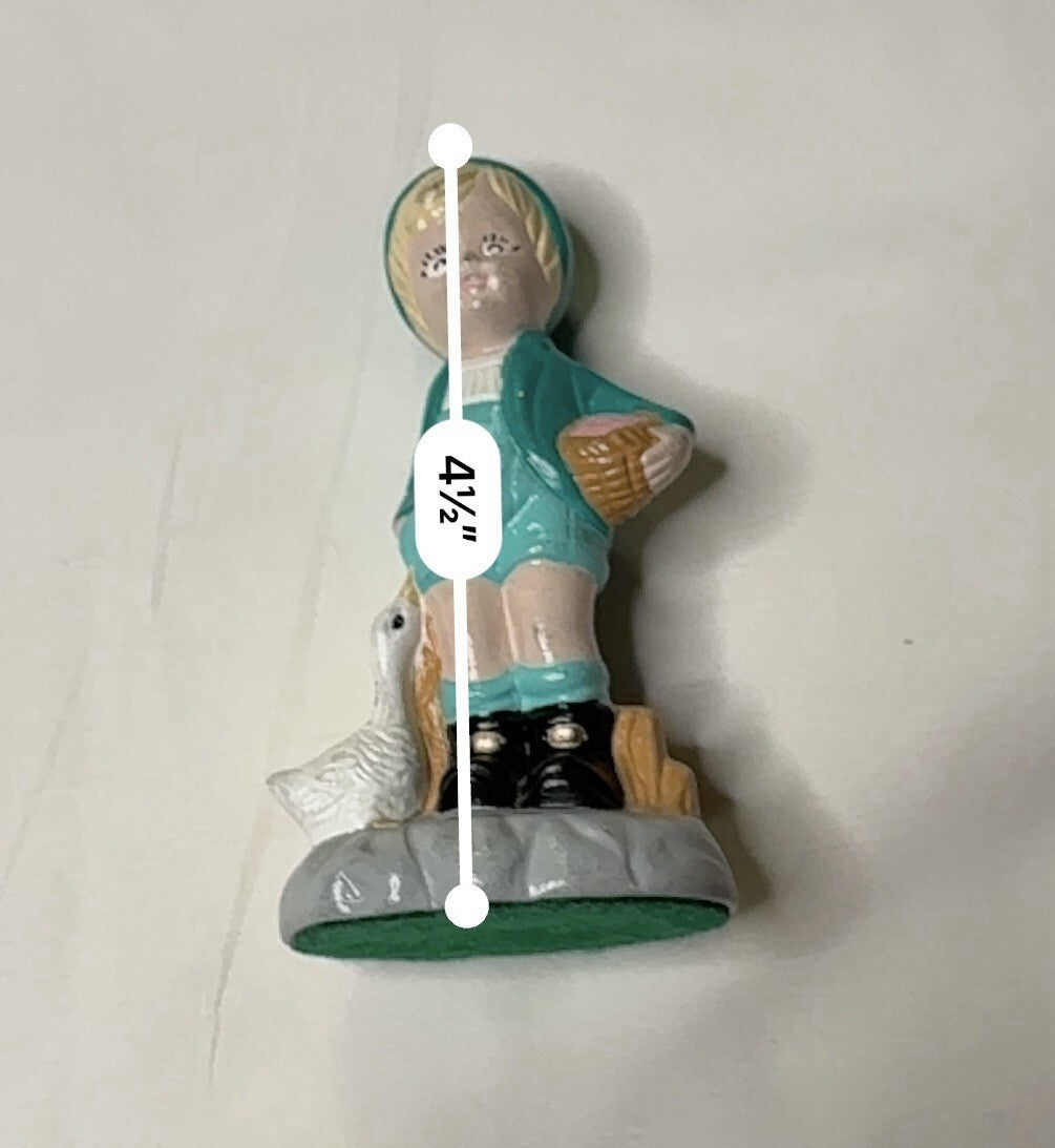 Vintage Mid-Century Porcelain Figurine of Country Boy with Goose and Basket