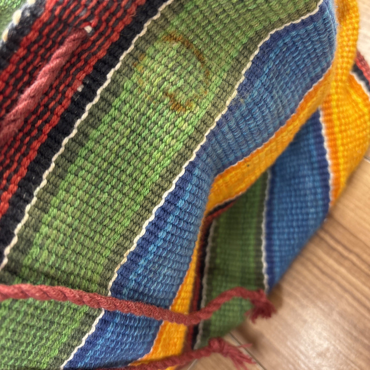 Handwoven Mexican Sarape Style Rainbow Drawstring Backpack