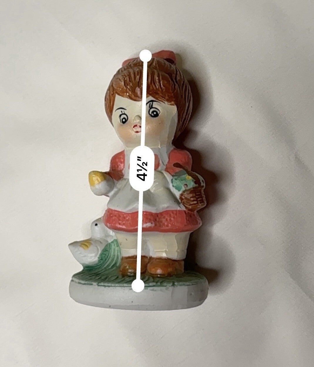 Vintage Mid-Century Hand-Painted Ceramic Girl with Flower Basket and Duck Figure