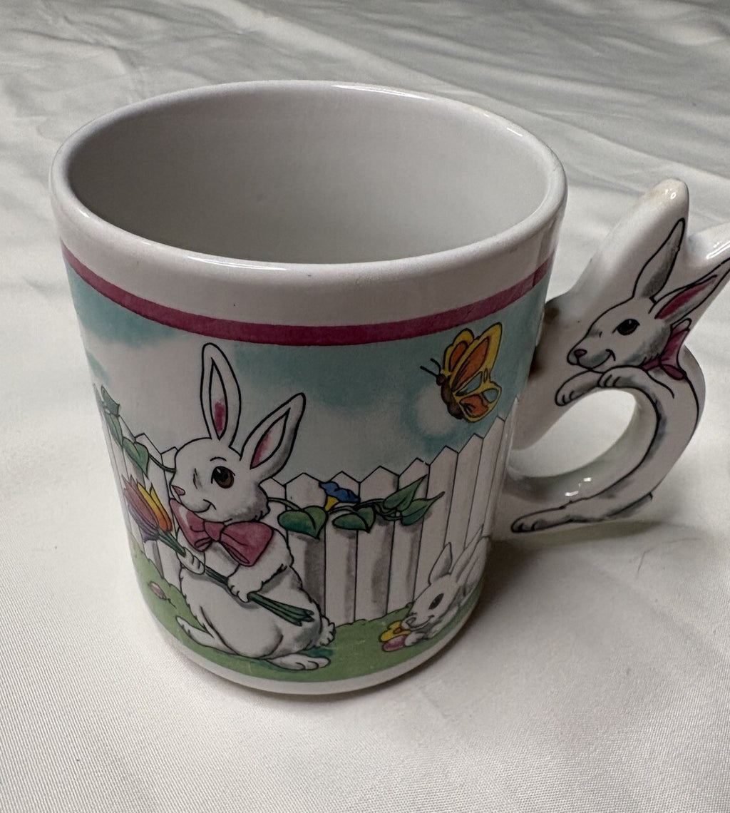 Vintage 1980s Easter Bunny Ceramic Mug With Bunny Handle