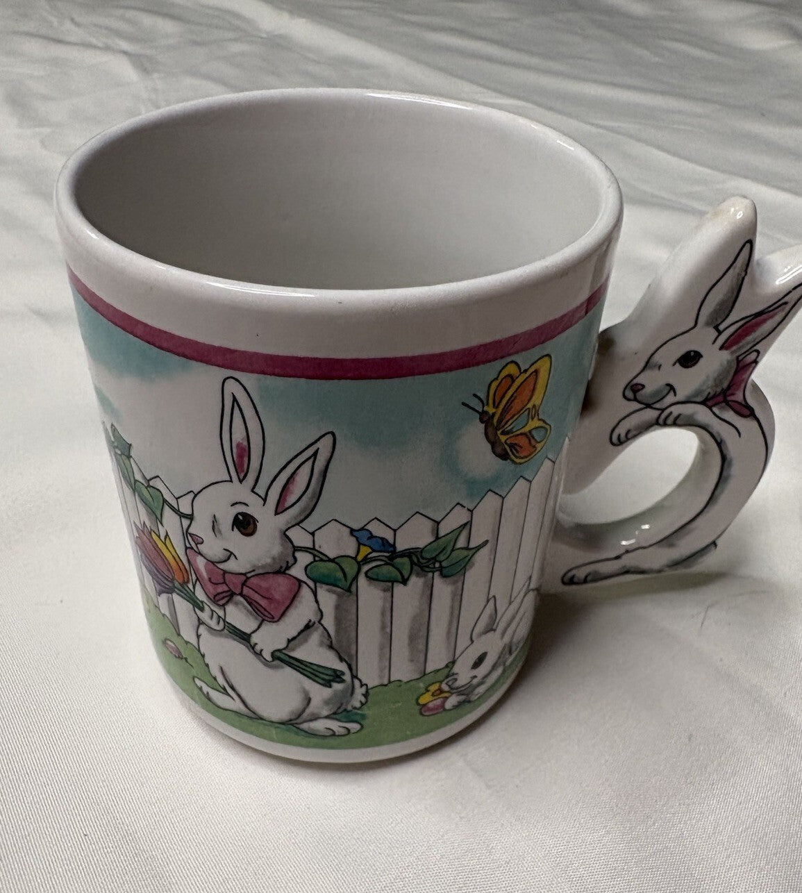 Vintage 1980s Easter Bunny Ceramic Mug With Bunny Handle