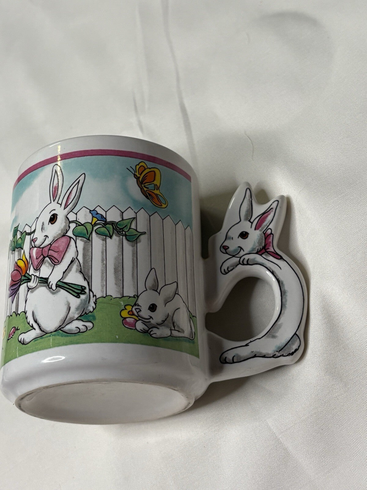 Vintage 1980s Easter Bunny Ceramic Mug With Bunny Handle