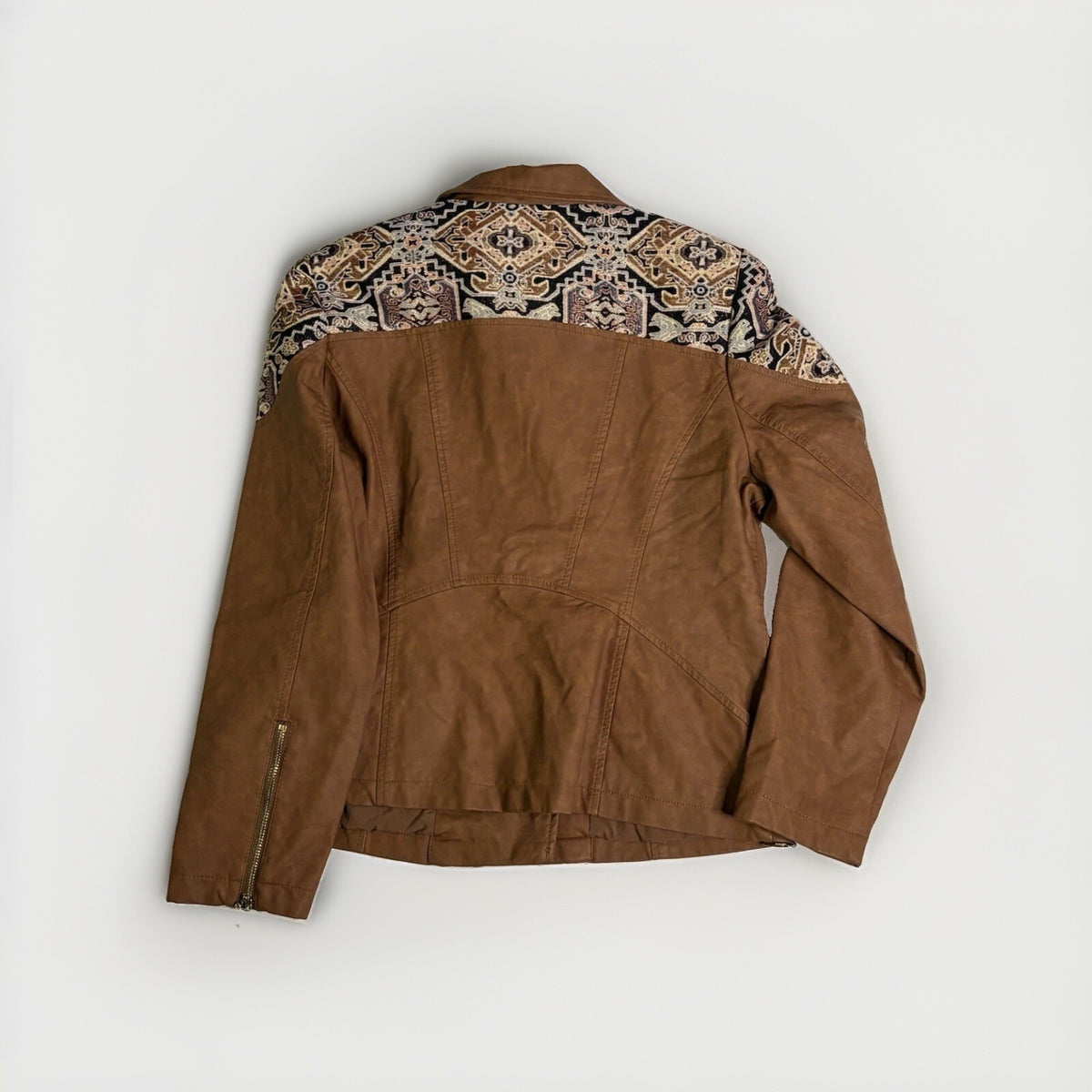 Chico's 1 Jacquard Moto Jacket Large Brown Faux Leather