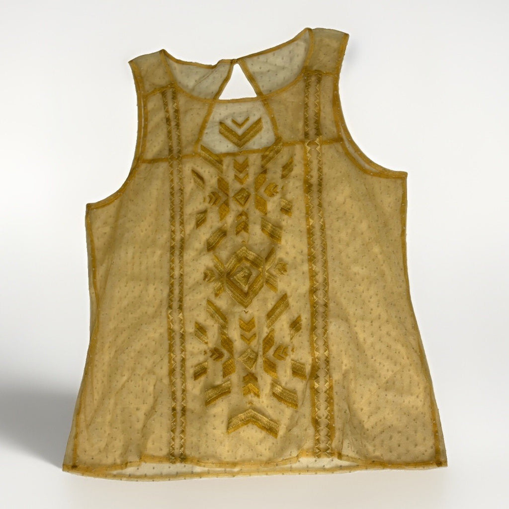 Gorgeous Mustard Sheer Mesh Sleeveless Top with Southwestern