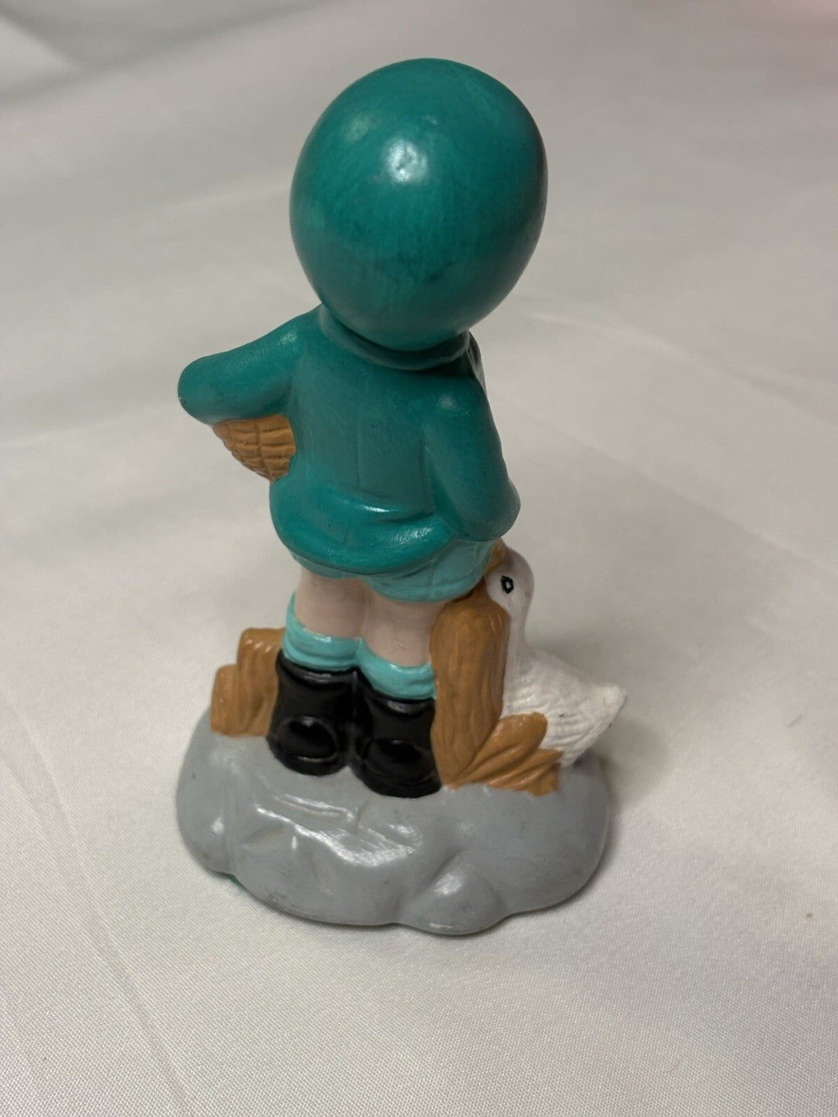 Vintage Mid-Century Porcelain Figurine of Country Boy with Goose and Basket