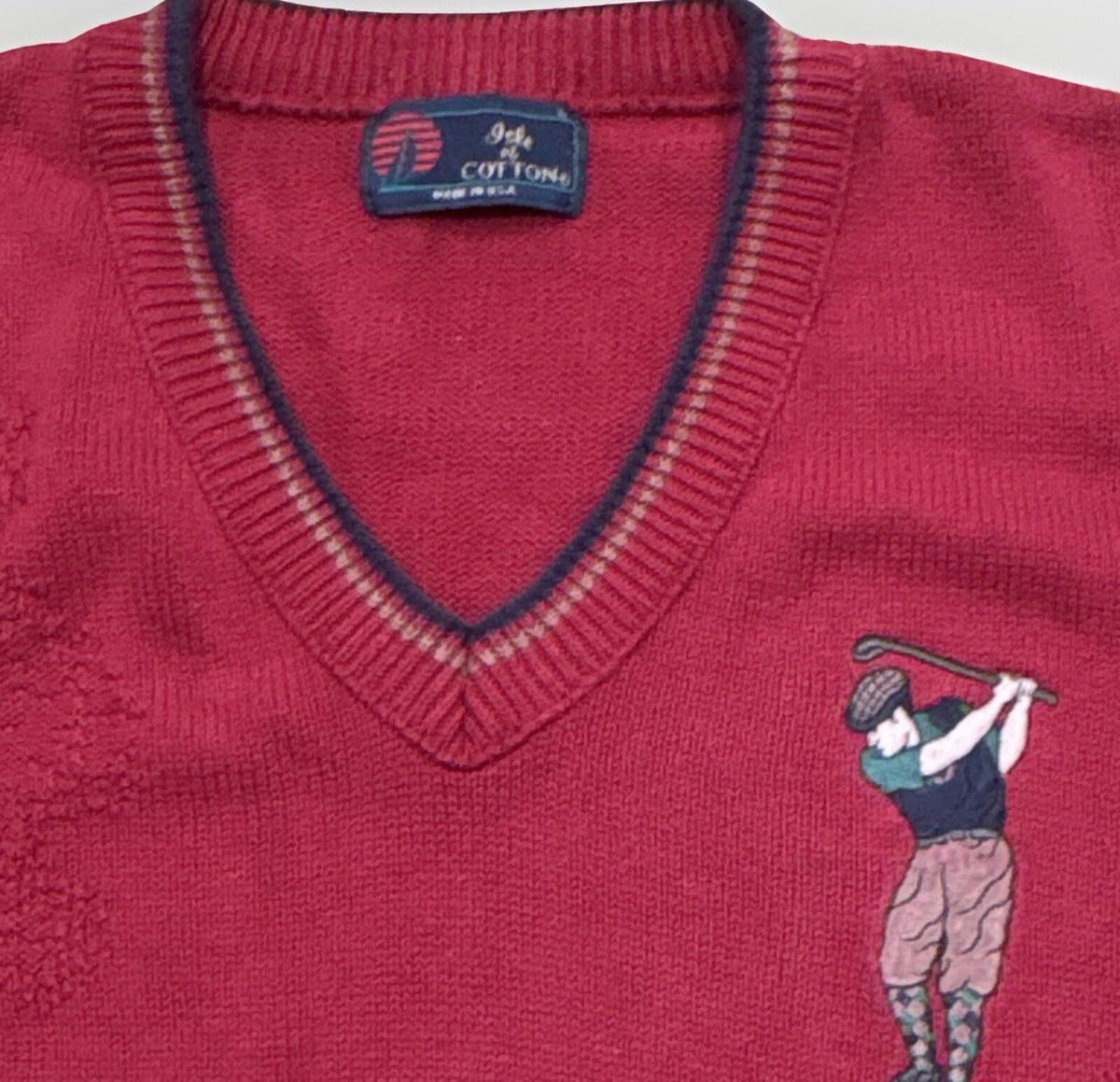 Isle of Cotton Men's XL Red V-Neck Cotton Knit Pullover Swea