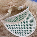 Vintage White and Green Crochet Golf Visor Adjustable One-Do