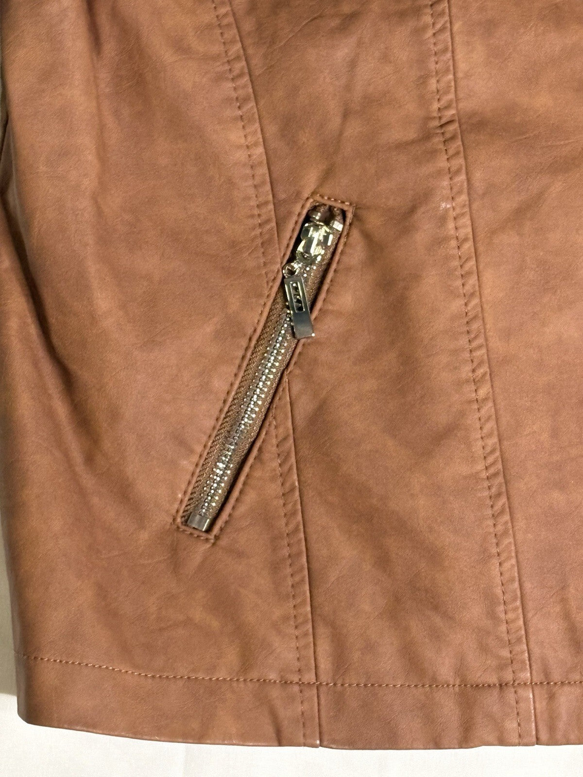 Chico's 1 Jacquard Moto Jacket Large Brown Faux Leather