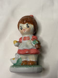 Vintage Mid-Century Hand-Painted Ceramic Girl with Flower Basket and Duck Figure