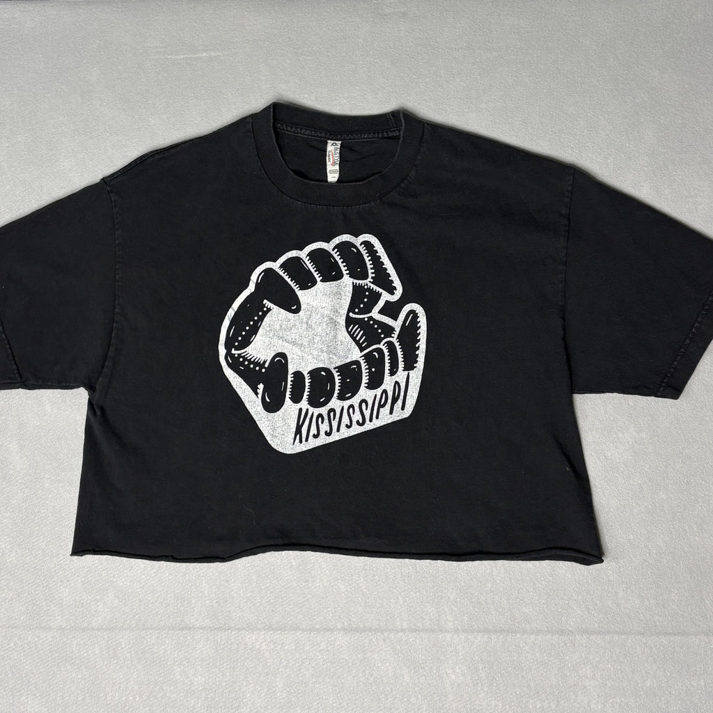 Black Cropped Kississippi Graphic Tee - Large Cotton T-Shirt