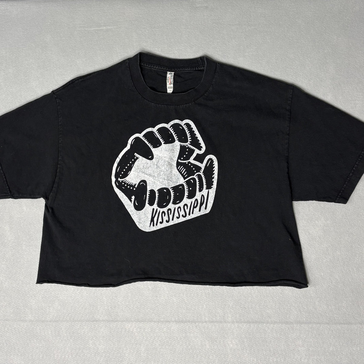 Black Cropped Kississippi Graphic Tee - Large Cotton T-Shirt