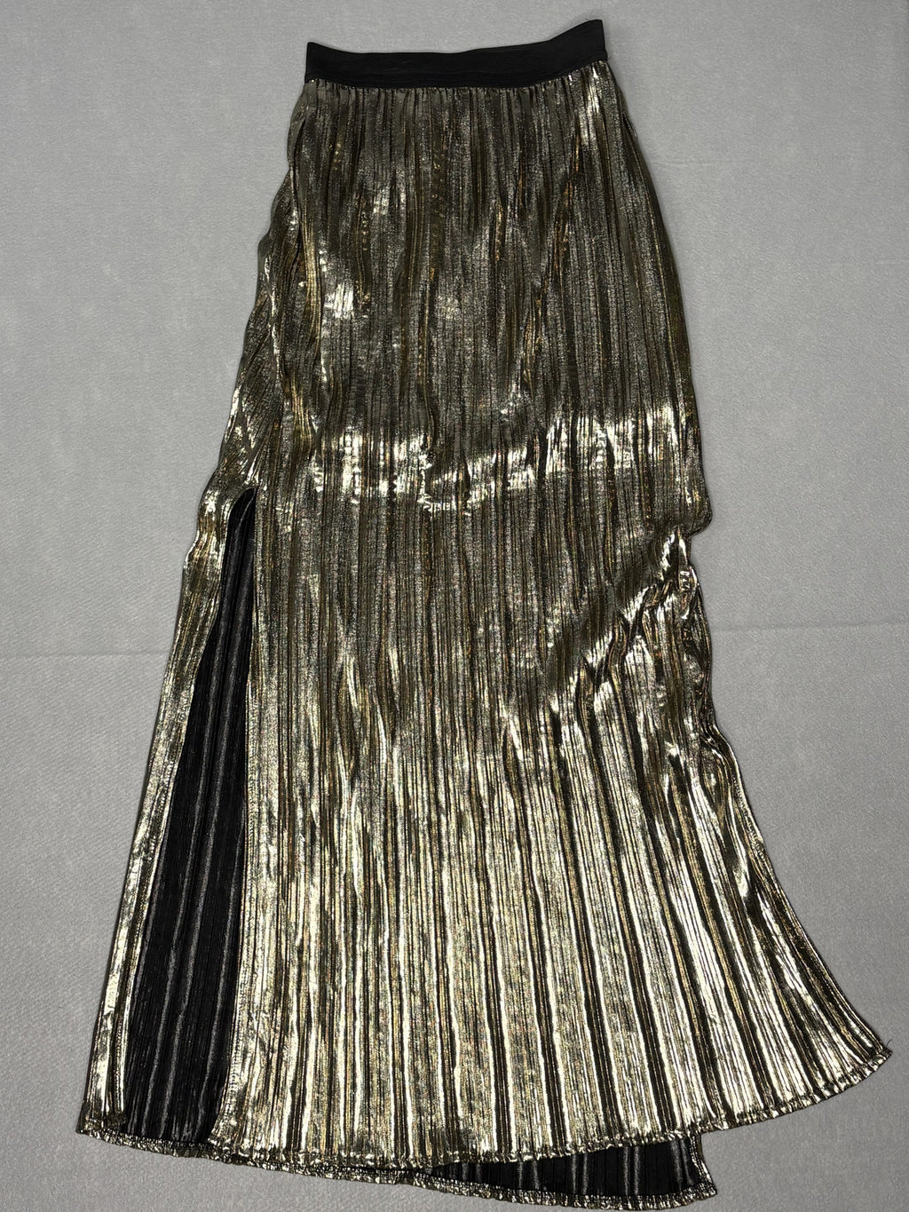 rue21 Metallic Gold Pleated Maxi Skirt with Side Slit XS