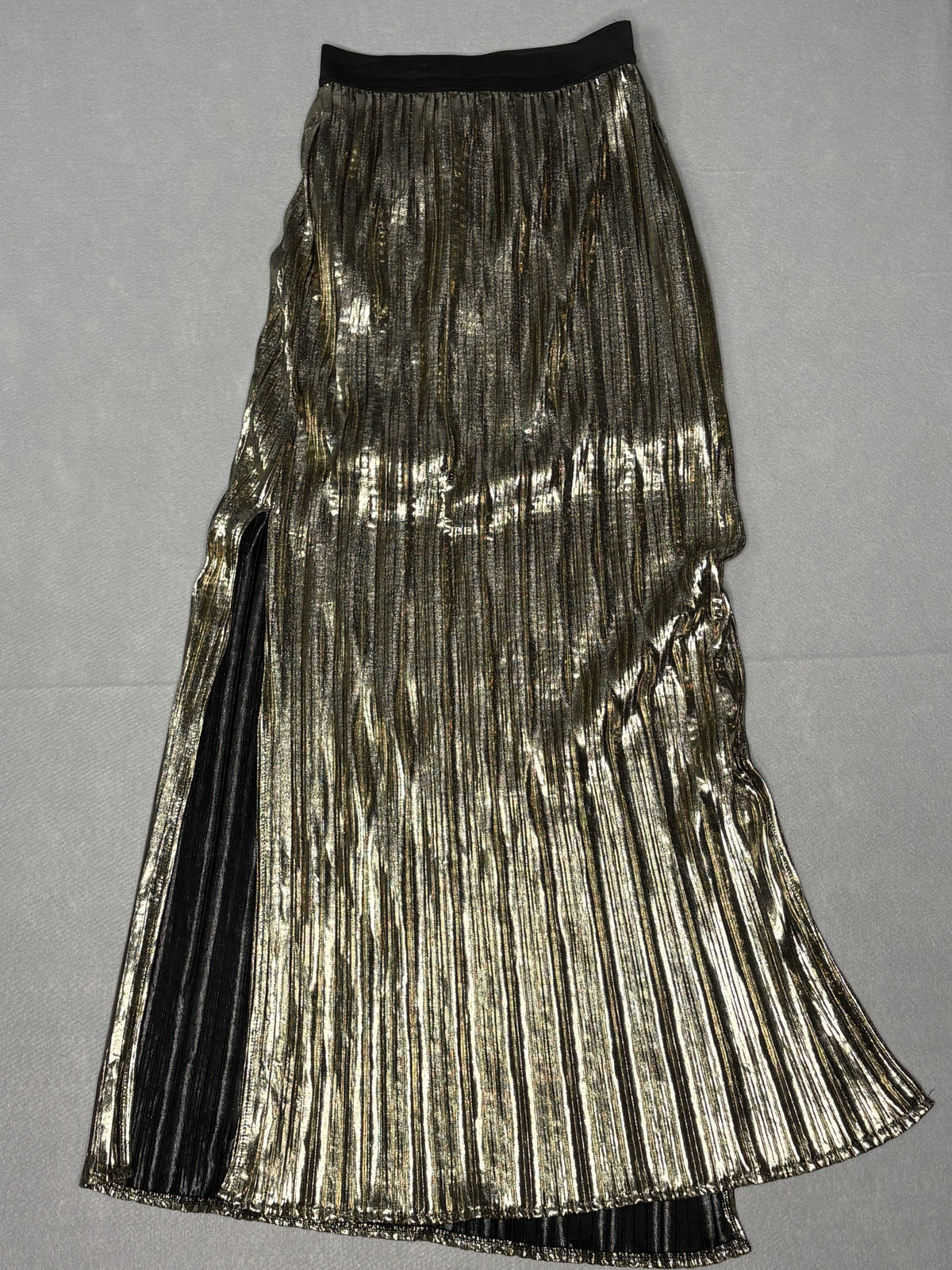 rue21 Metallic Gold Pleated Maxi Skirt with Side Slit XS