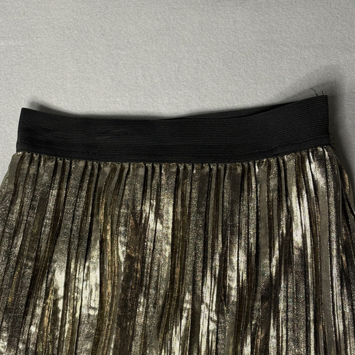 rue21 Metallic Gold Pleated Maxi Skirt with Side Slit XS
