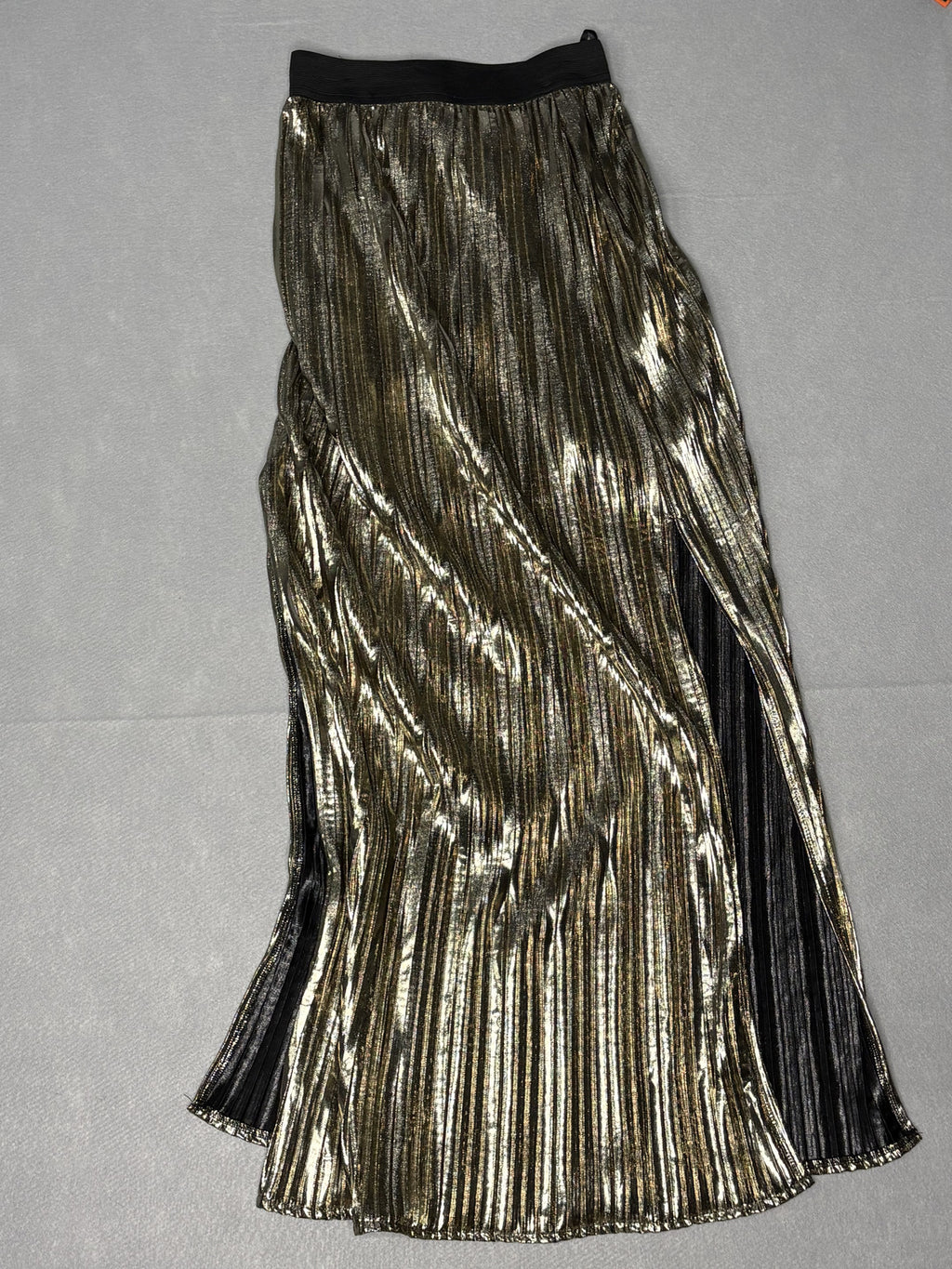 rue21 Metallic Gold Pleated Maxi Skirt with Side Slit XS