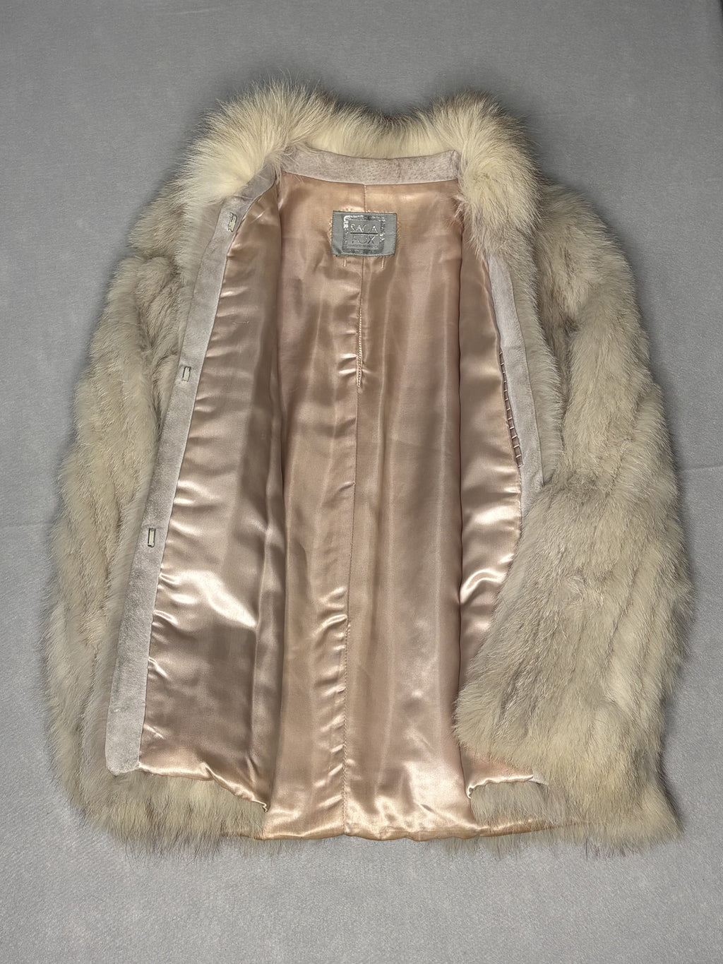 Luxurious Vintage Genuine Fox Fur Coat with Satin Lining - F