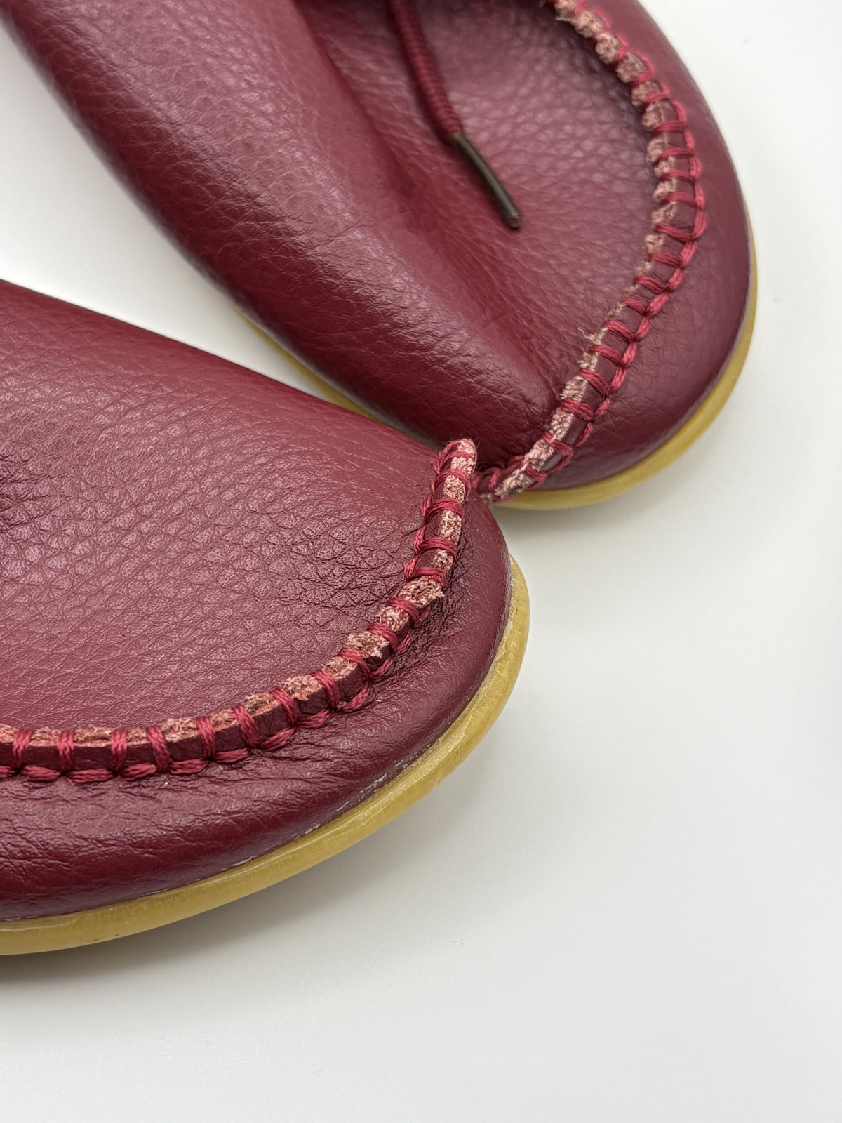 Cozy Burgundy Leather Moccasins with Handstitched Detailing