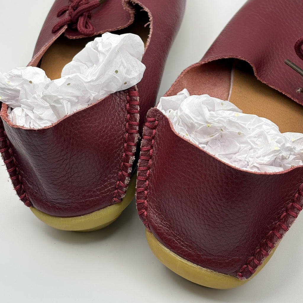 Cozy Burgundy Leather Moccasins with Handstitched Detailing