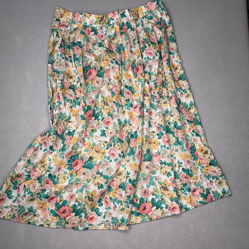 Vintage Liz Baker Floral Midi Skirt 20W USA Made
