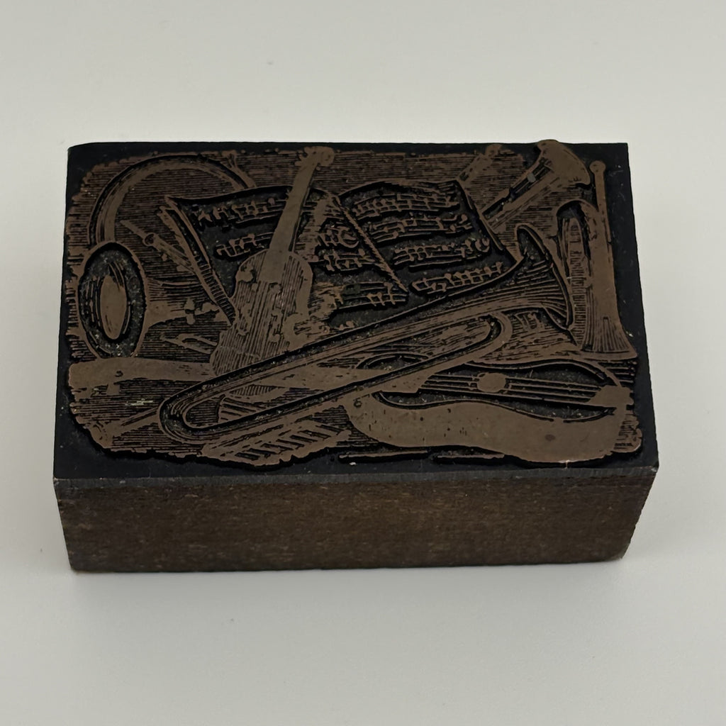 Vintage Letterpress Printing Block - Musical Instruments & Sheet Music Design