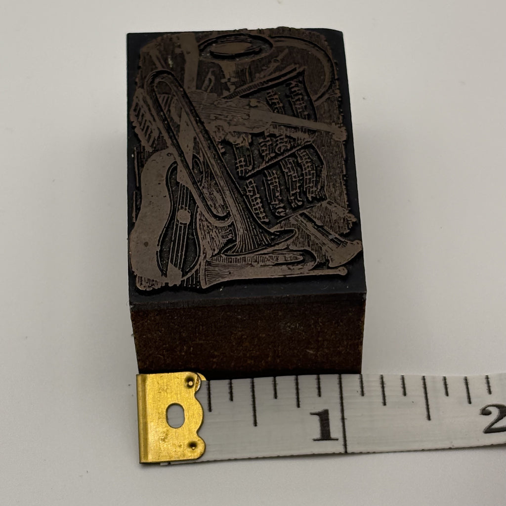 Vintage Letterpress Printing Block - Musical Instruments & Sheet Music Design