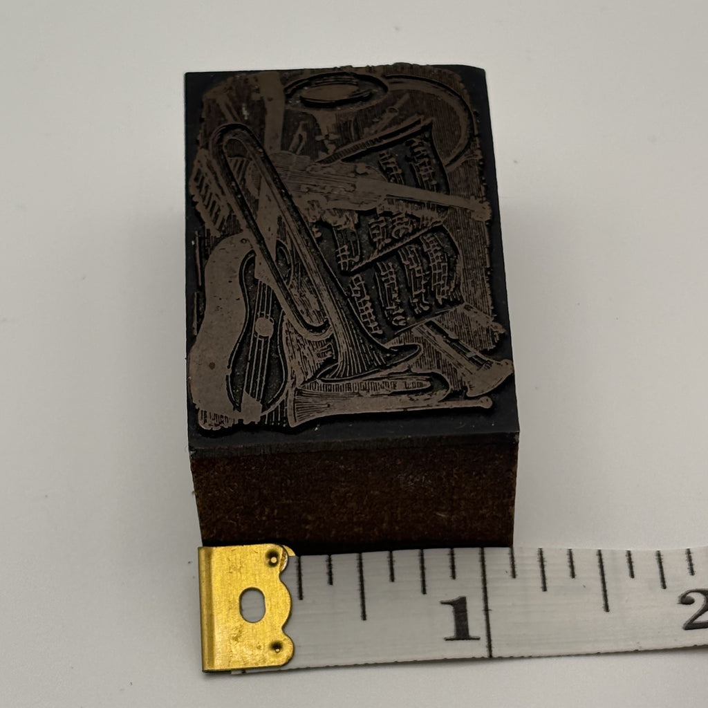 Vintage Letterpress Printing Block - Musical Instruments & Sheet Music Design