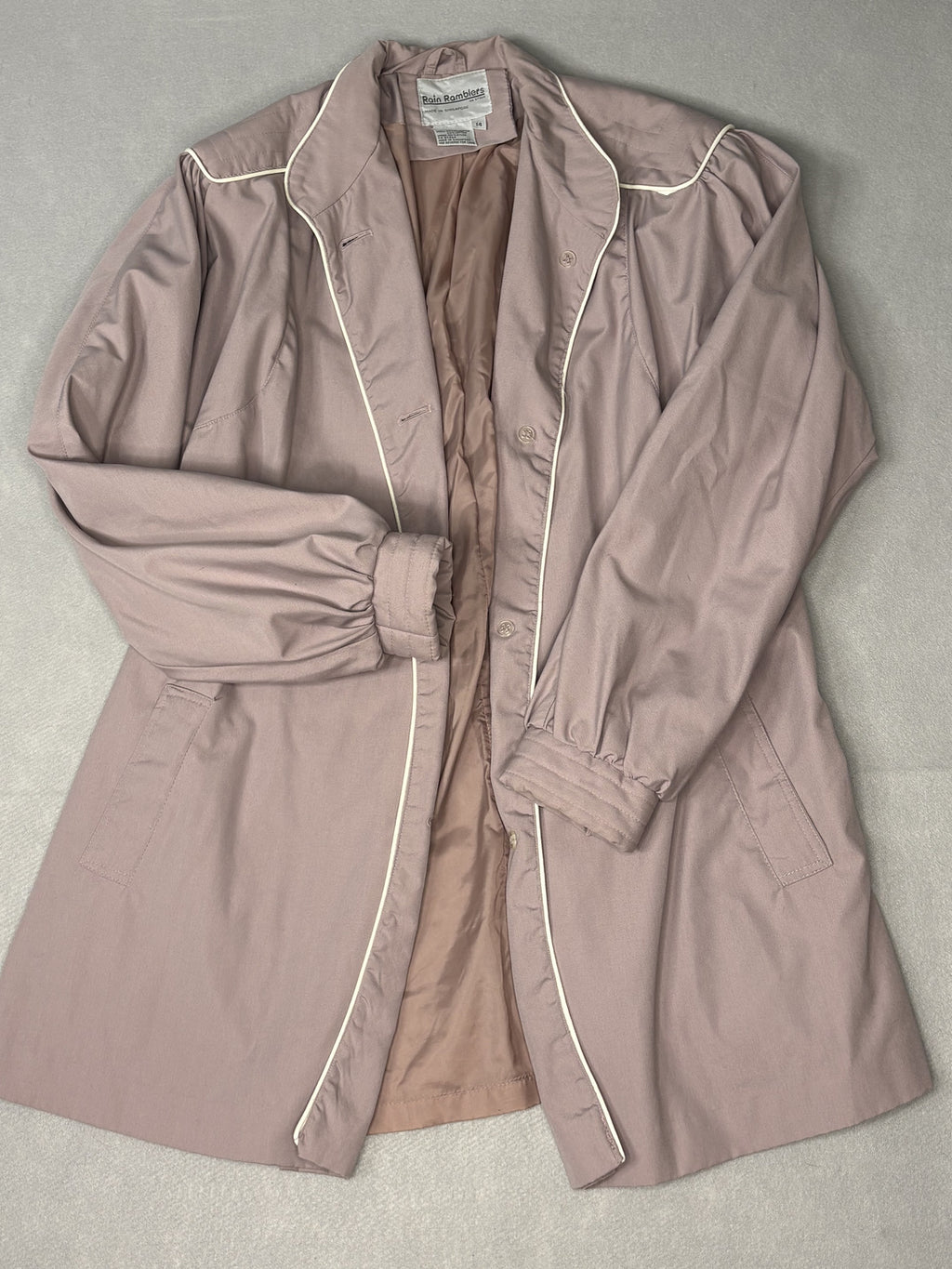 Vintage Rain Ramblers Pink Trench Coat Size 14 with White